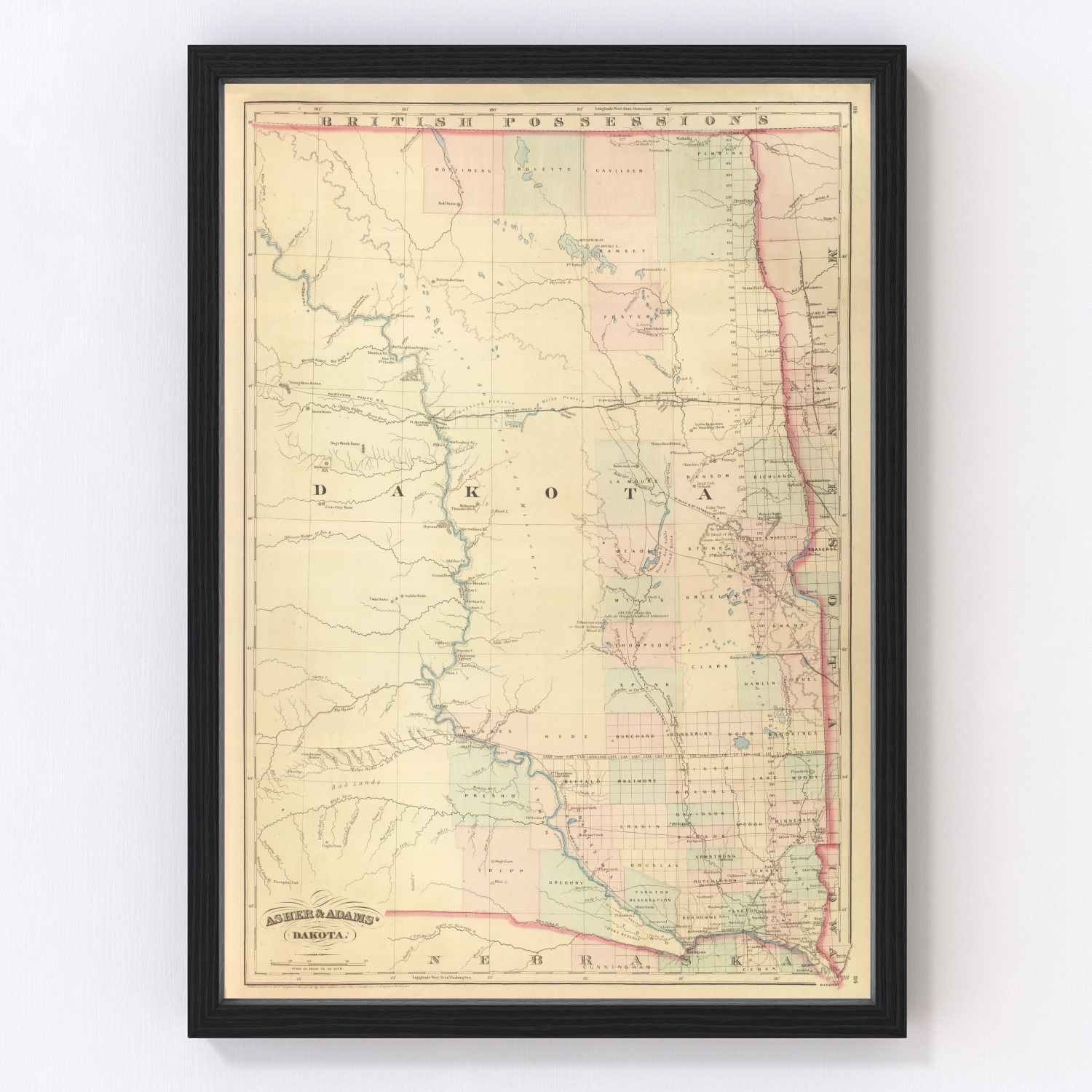 Vintage Map of Dakota Territory 1875