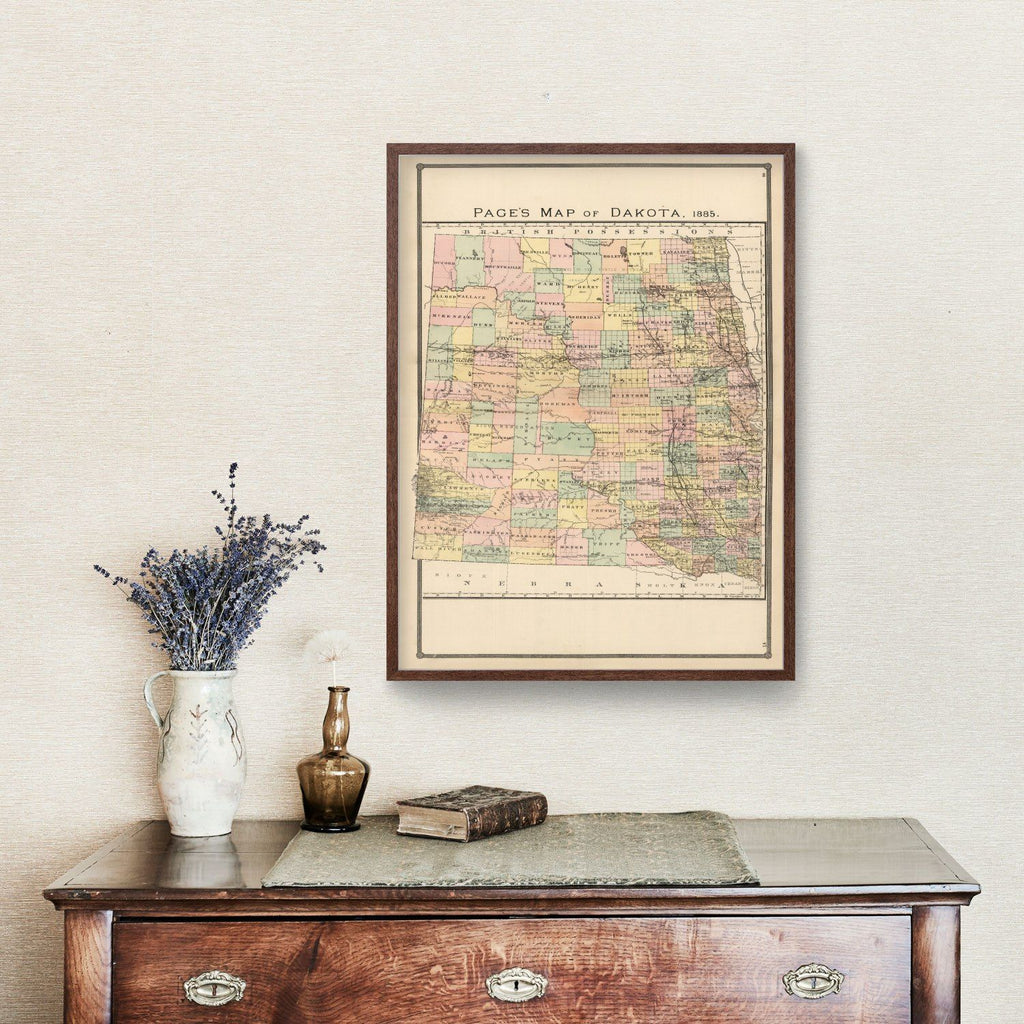 Vintage Map of Dakota Territory 1885