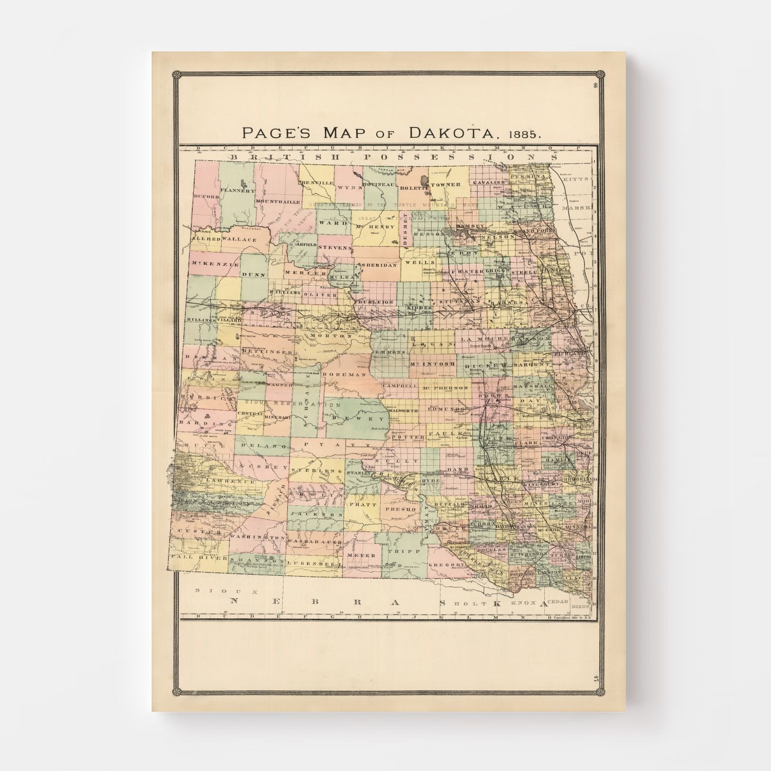 Vintage Map of Dakota Territory 1885
