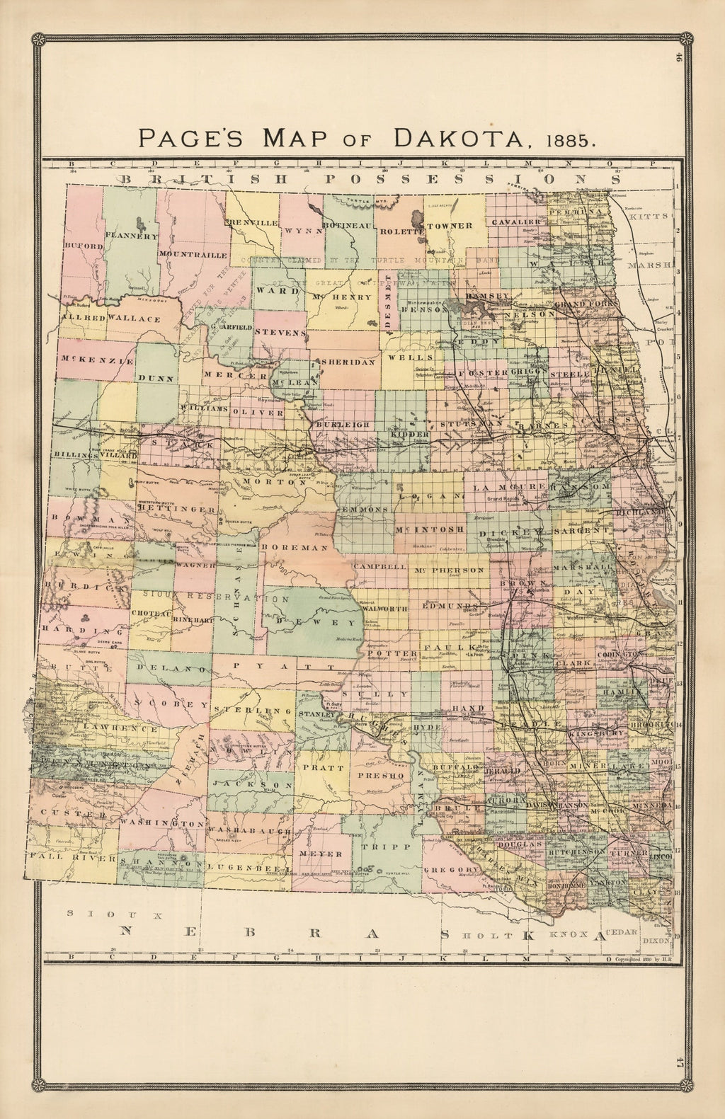 Vintage Map of Dakota Territory 1885