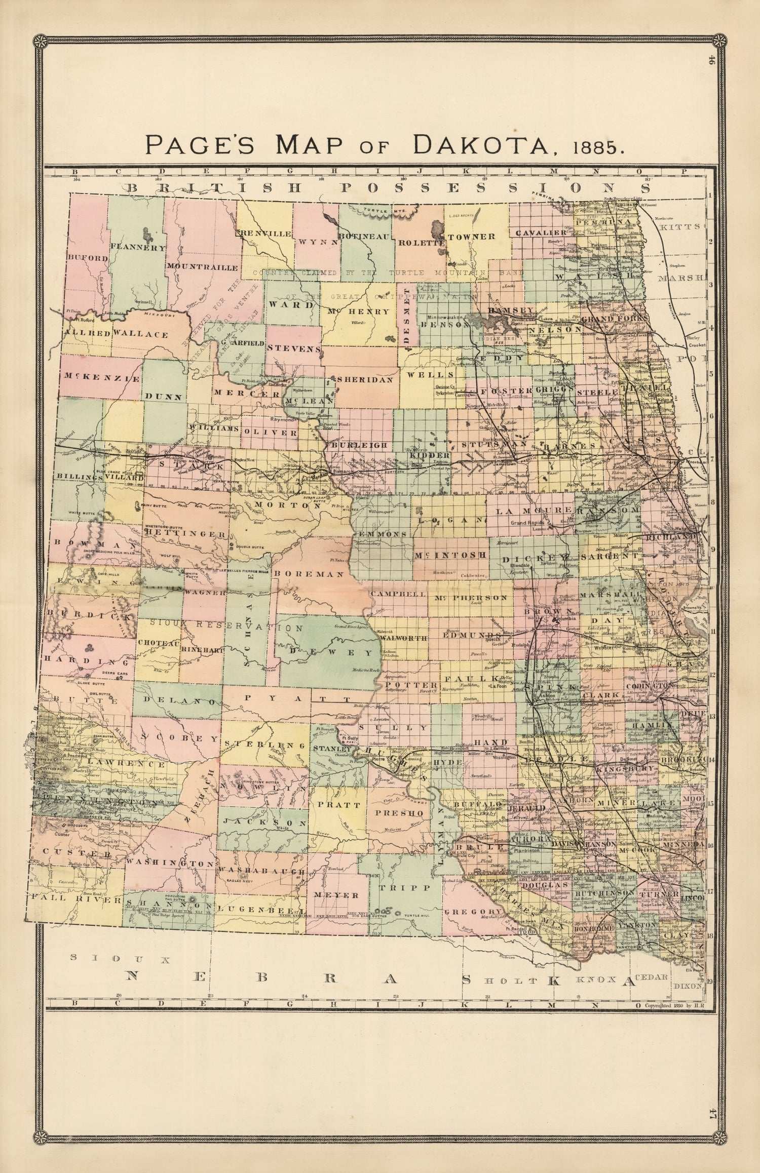 Vintage Map of Dakota Territory 1885