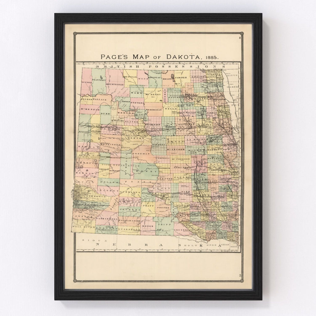Vintage Map of Dakota Territory 1885