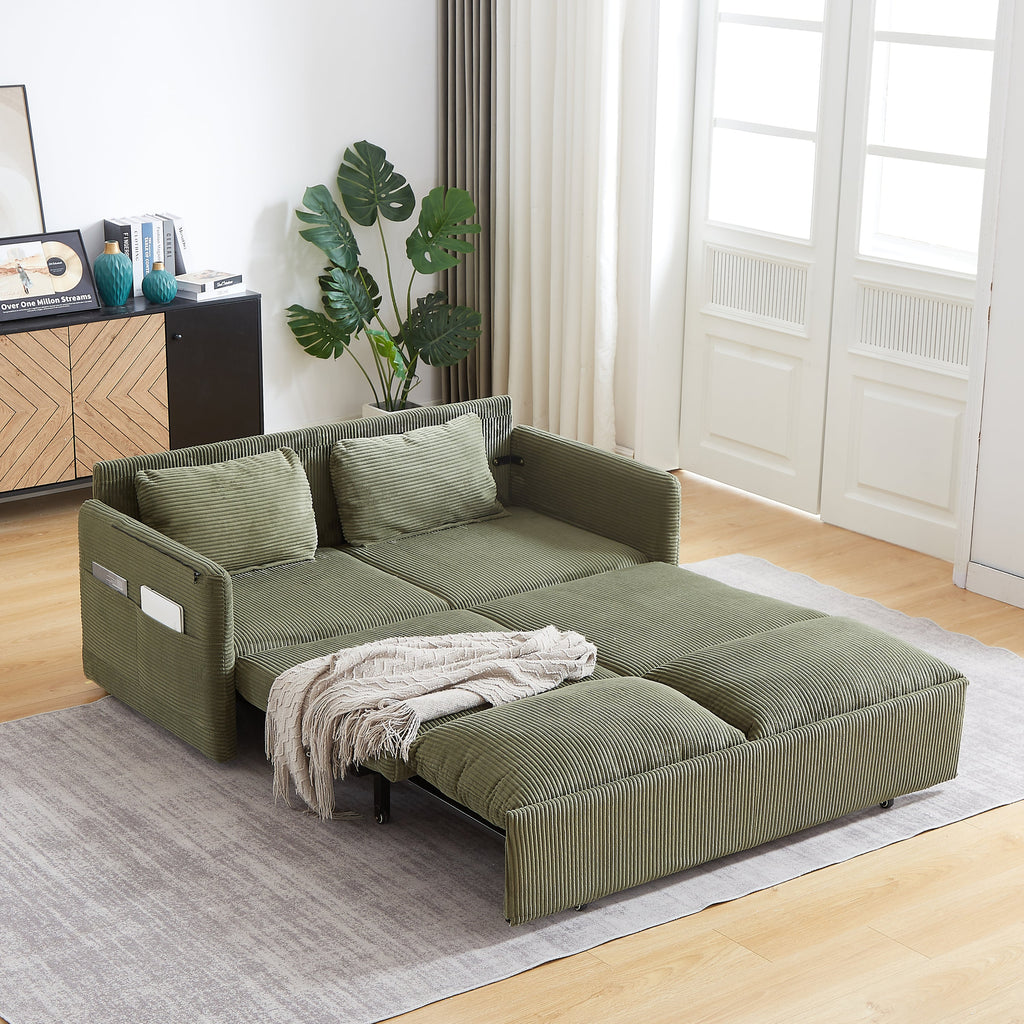 MH'' 64.5 Inch Sleeper Sofa Bed  3-in-1 Adjustable Sleeper with Pullout Bed   2 Pillows and Side Pockets  Soft Corduroy Convertible Sleeper Sofa Bed for Living Room Bedroom Apartment Office