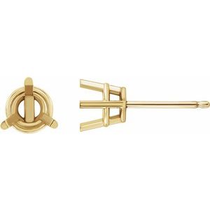 18K Yellow Gold 4 mm Round 3-Prong Earring Mounting