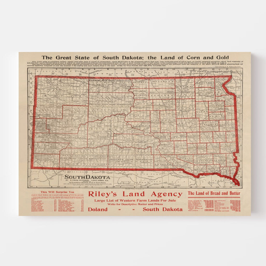 Vintage Map of South Dakota 1906