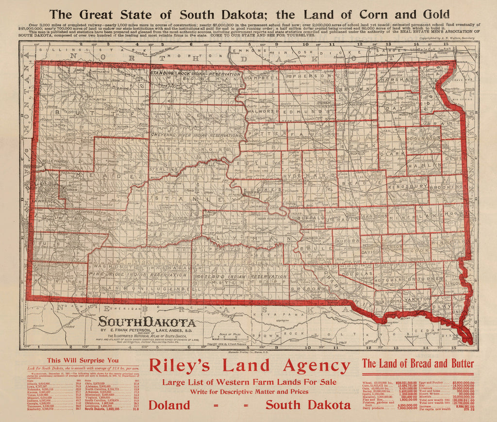 Vintage Map of South Dakota 1906