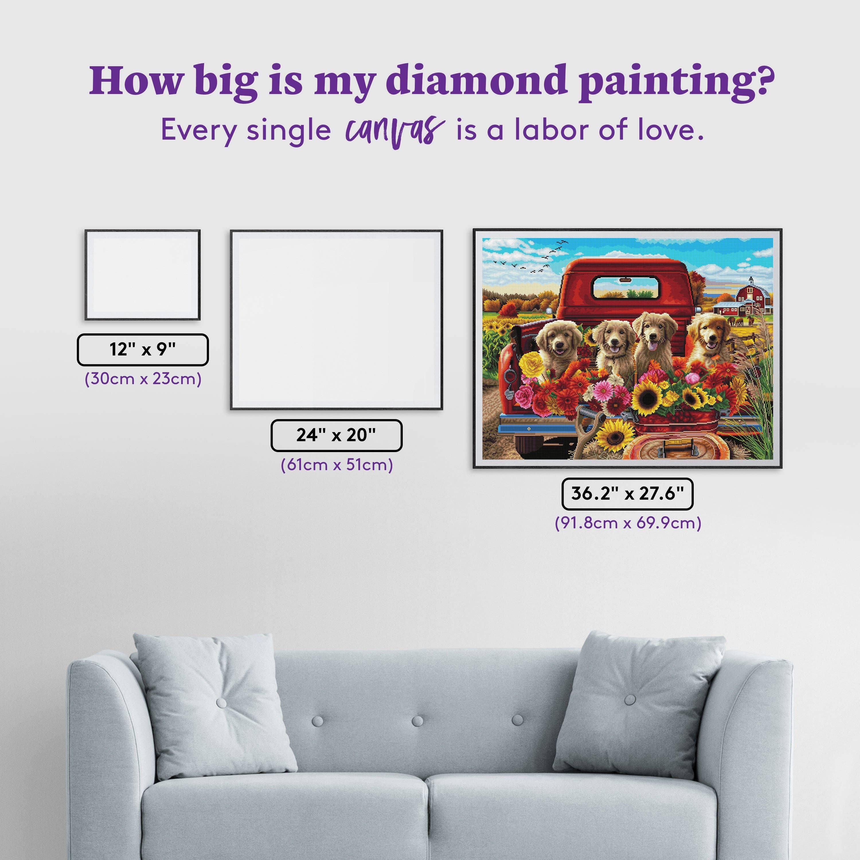 Diamond Art Club – Puppies and Flowers Diamond Painting (Square Drill, 36.2" x 27.6")