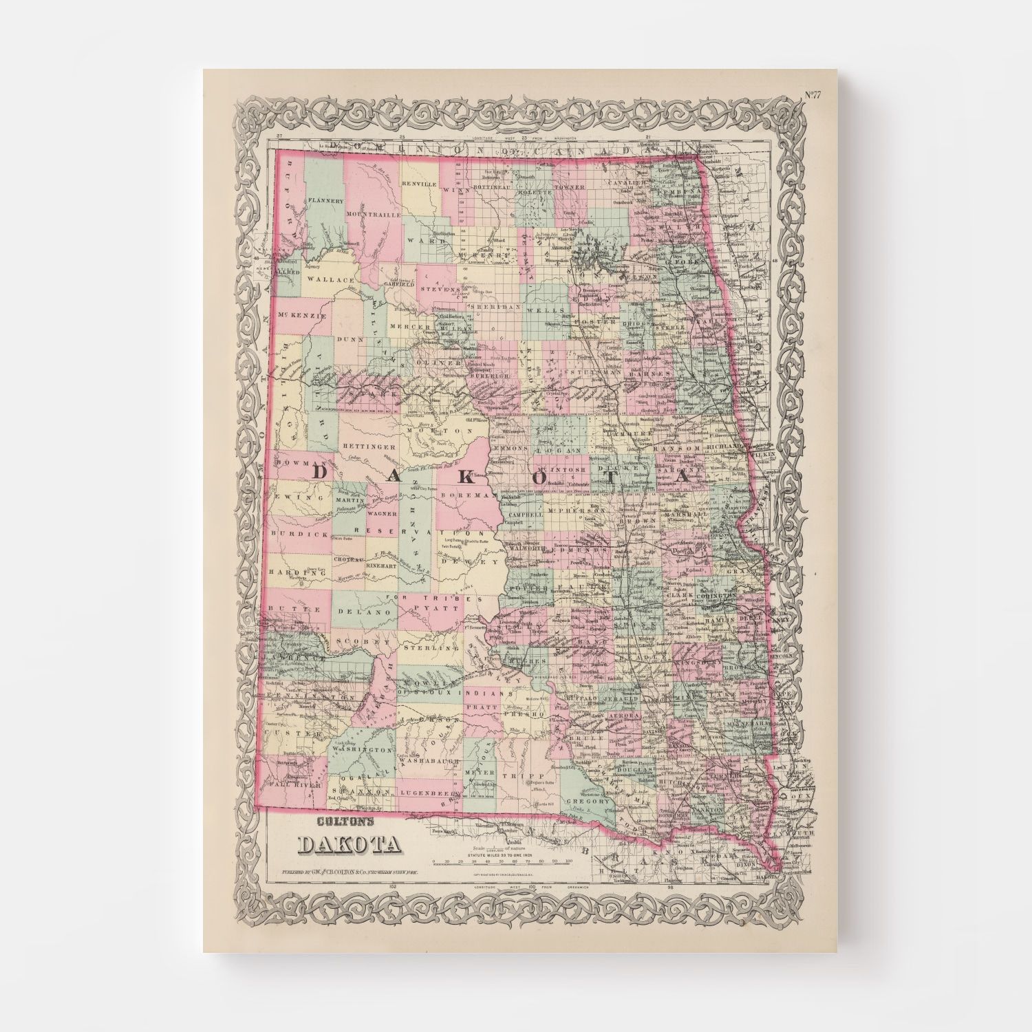 Vintage Map of Dakota Territory 1876