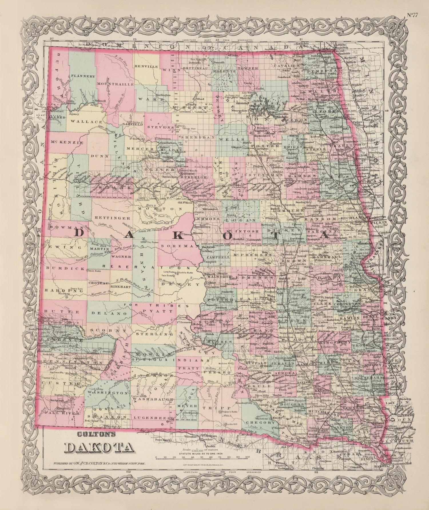 Vintage Map of Dakota Territory 1876