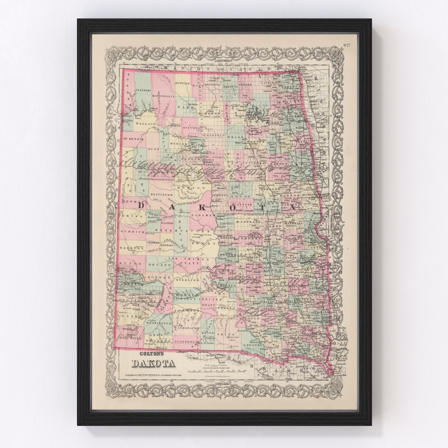 Vintage Map of Dakota Territory 1876