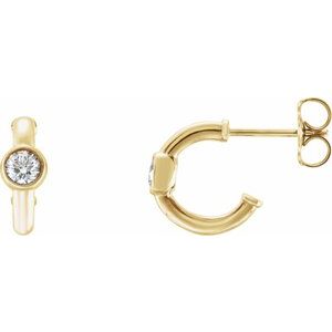 14K Yellow Gold 1/5 CTW  Natural Diamond Huggie Hoop Earrings
