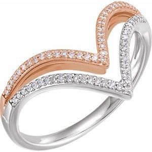 14K White/Rose Gold 1/6 CTW Natural Diamond V Ring