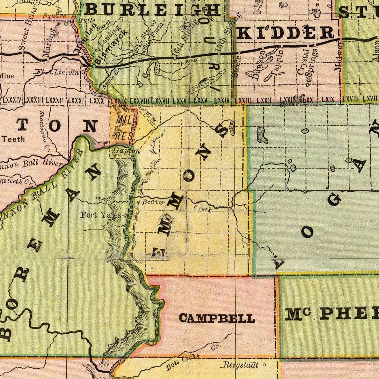Vintage Map of Dakota Territory 1882