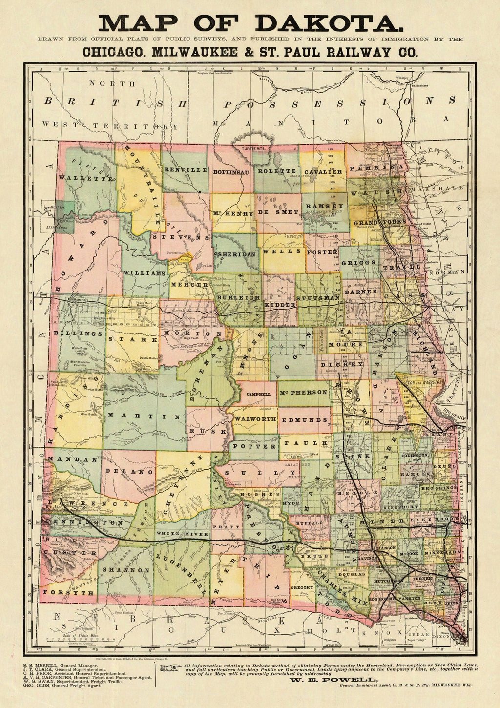 Vintage Map of Dakota Territory 1882