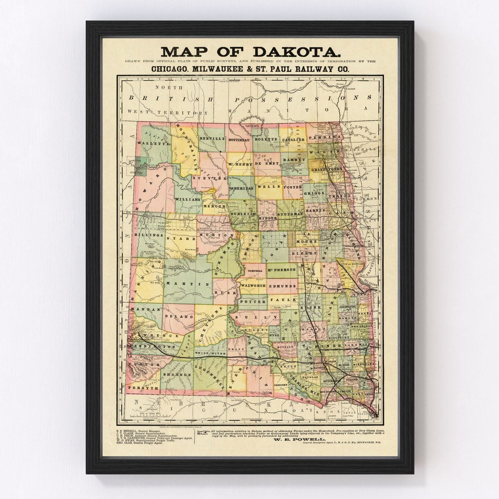 Vintage Map of Dakota Territory 1882