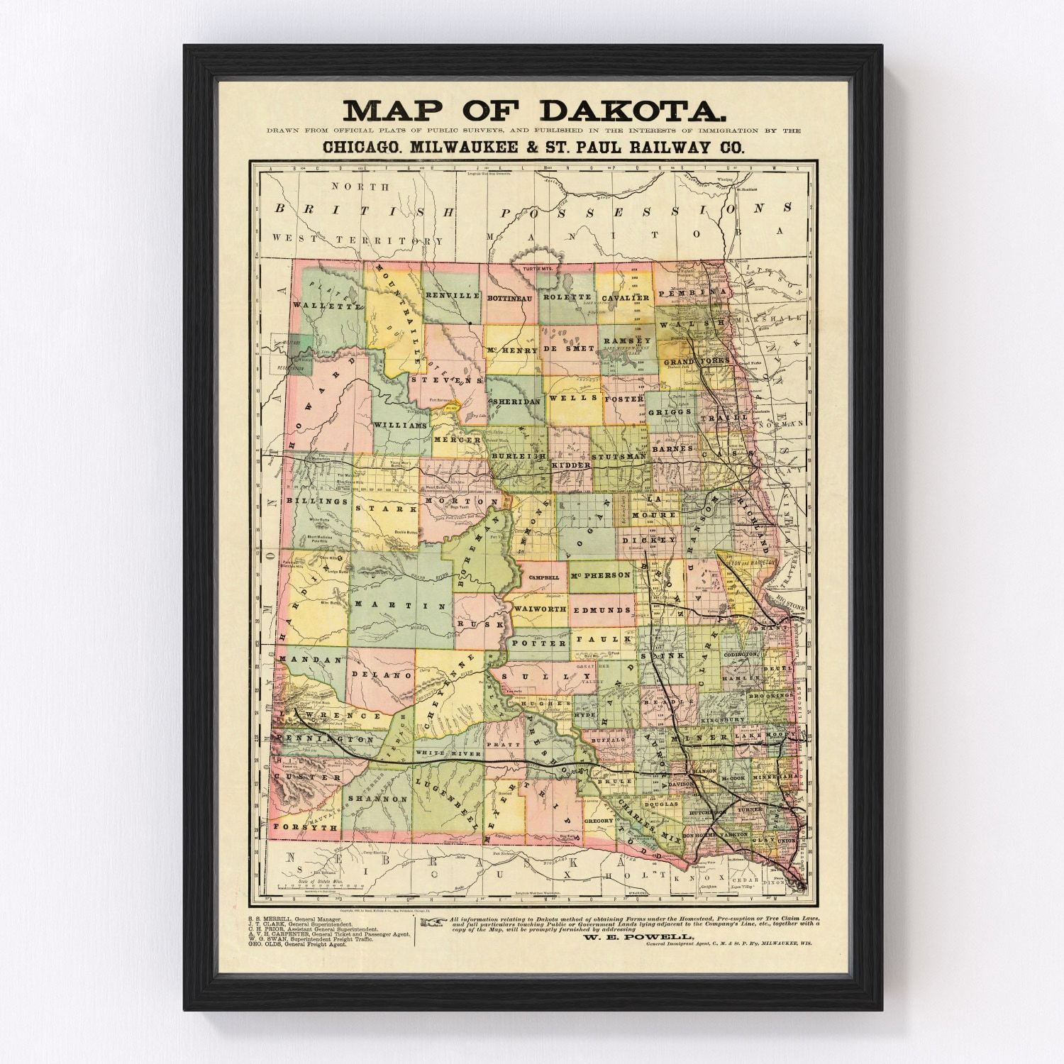 Vintage Map of Dakota Territory 1882