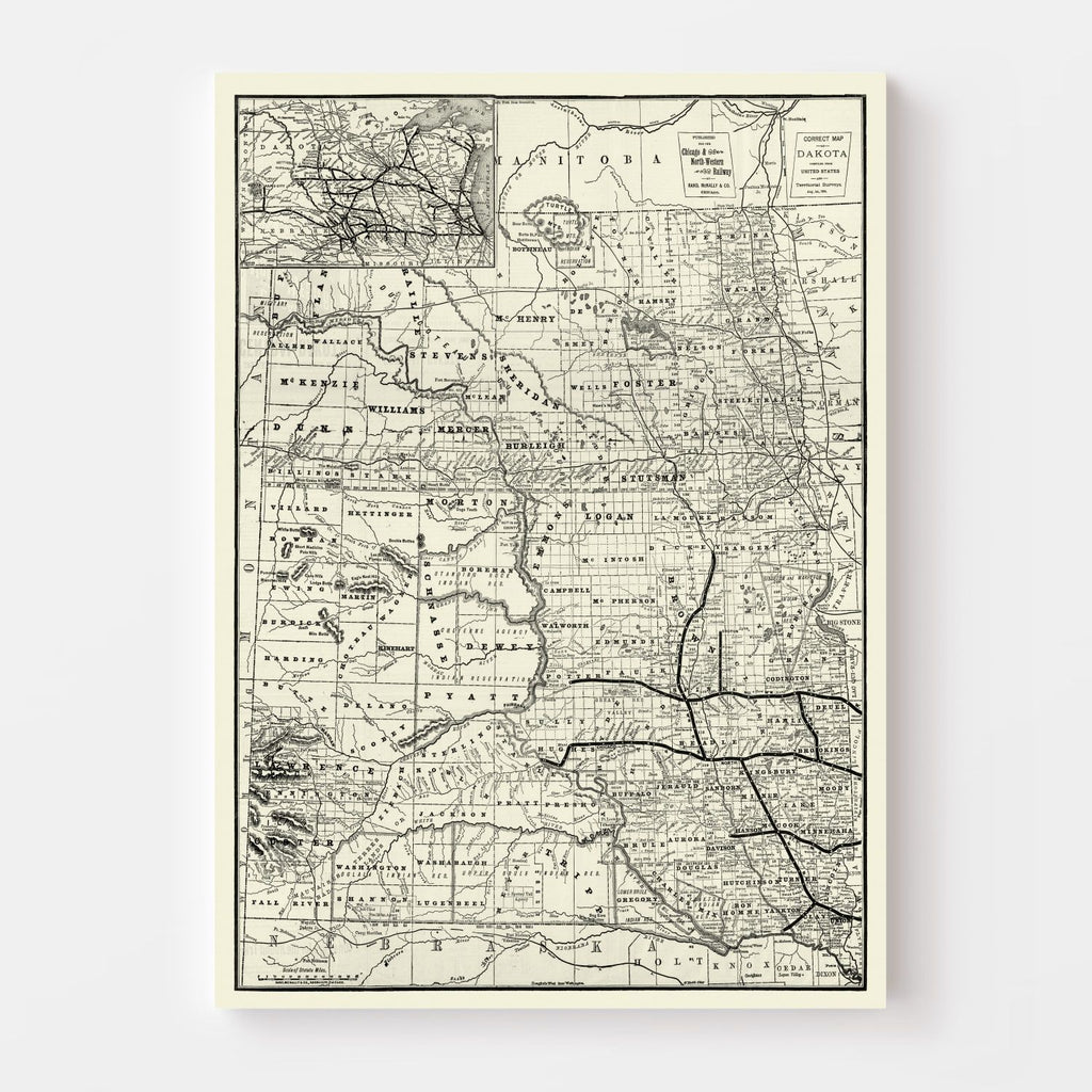 Vintage Map of Dakota Territory 1888