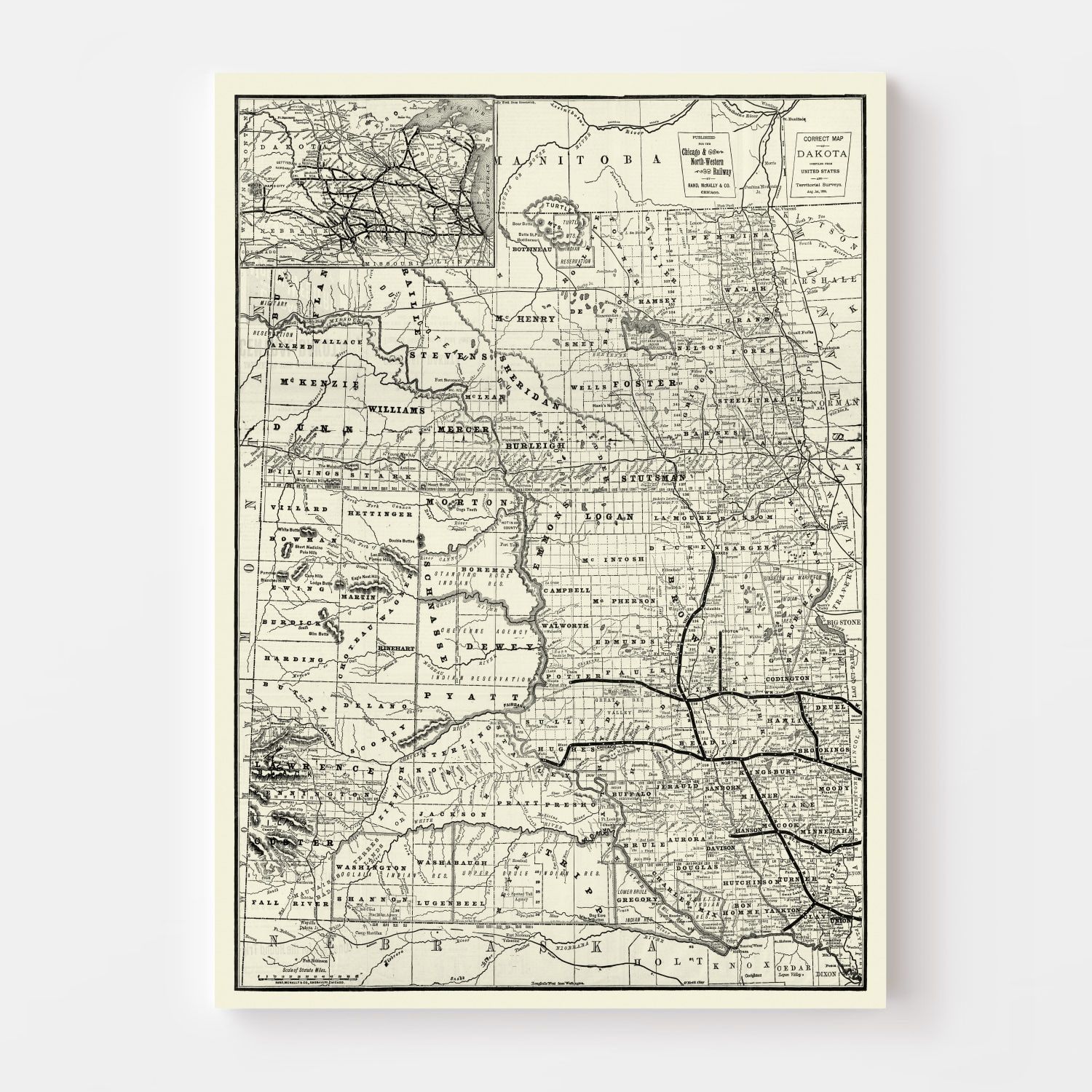 Vintage Map of Dakota Territory 1888