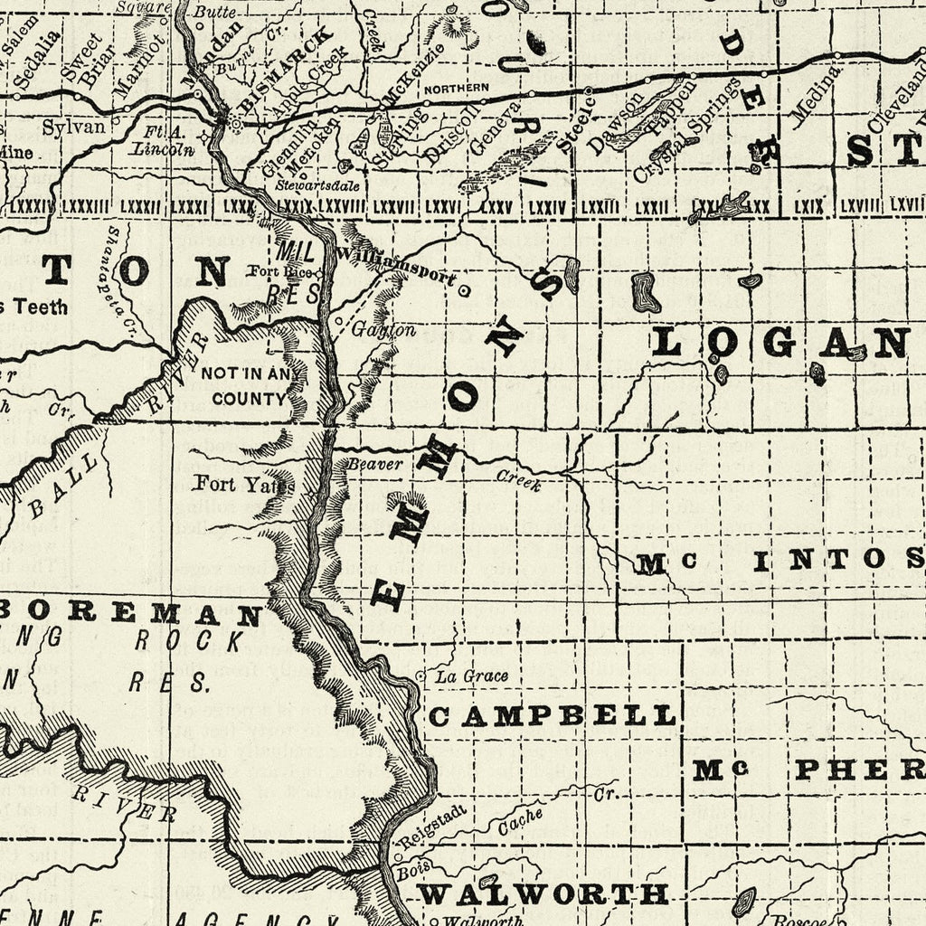 Vintage Map of Dakota Territory 1888