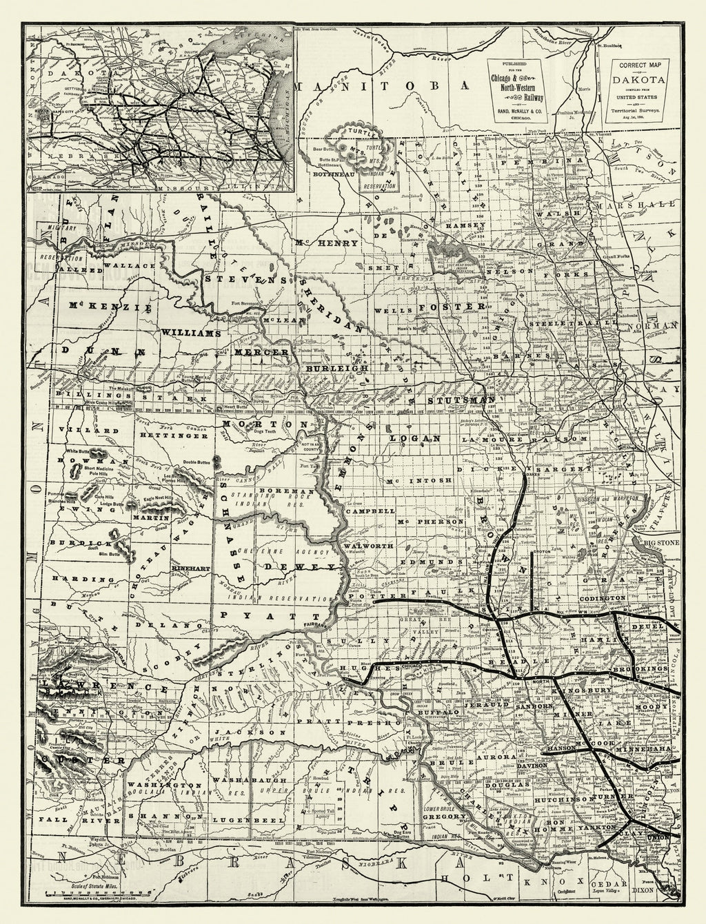 Vintage Map of Dakota Territory 1888