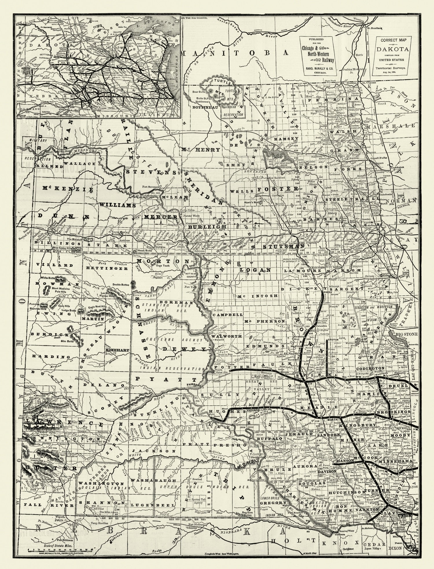 Vintage Map of Dakota Territory 1888