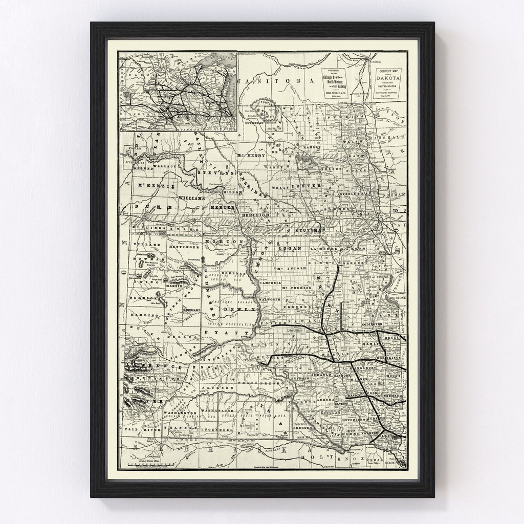 Vintage Map of Dakota Territory 1888