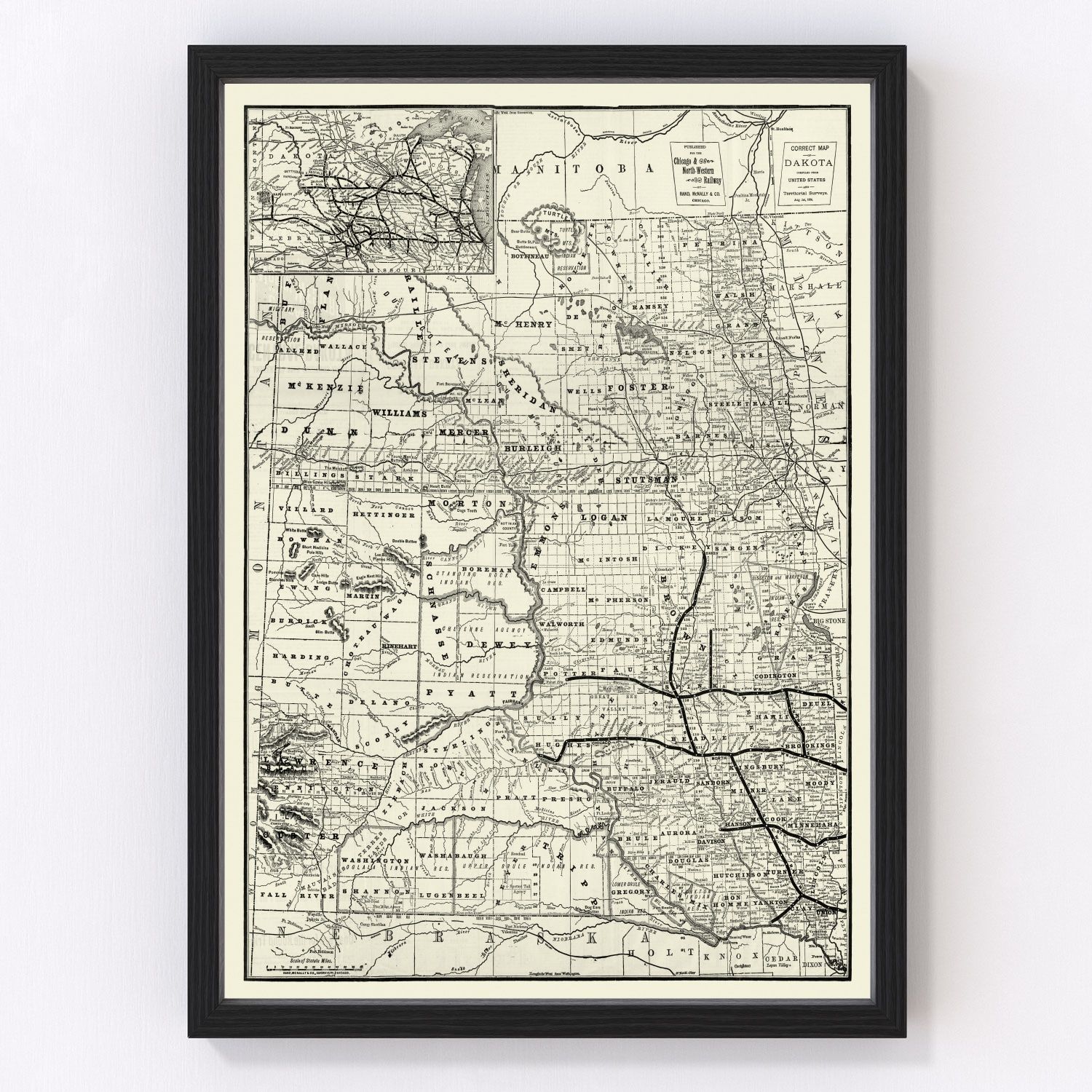 Vintage Map of Dakota Territory 1888