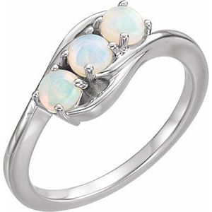 14K White Gold Natural Opal Three-Stone Ring