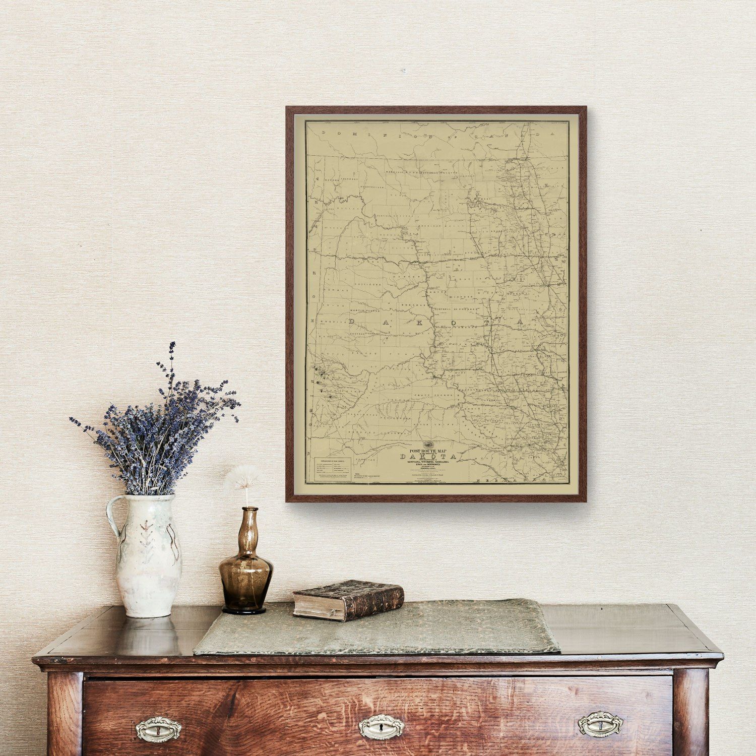 Vintage Post Route Map of Dakota Territory 1885