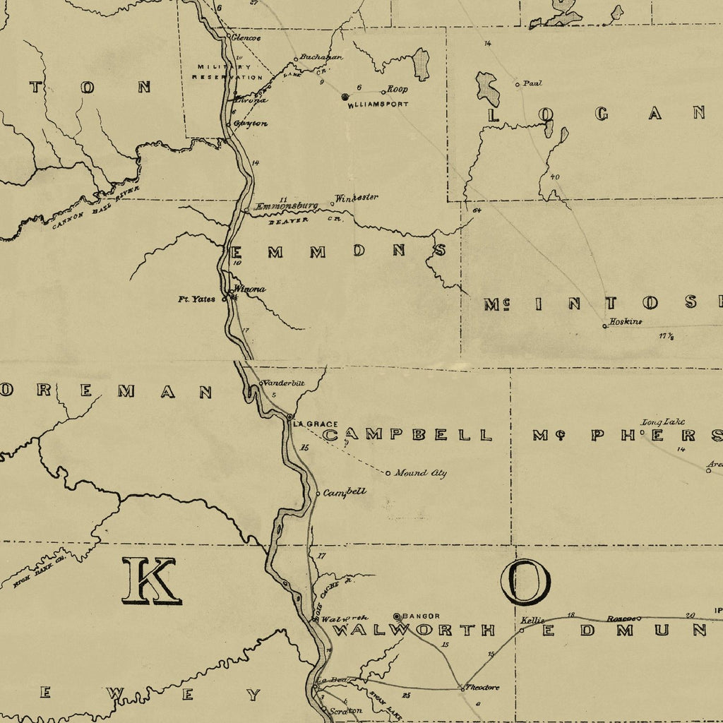 Vintage Post Route Map of Dakota Territory 1885