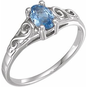 14K White Gold March Youth Imitation Birthstone Ring