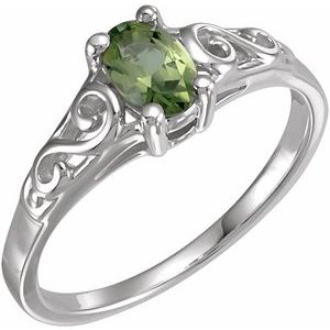 14K White Gold August Youth Imitation Birthstone Ring