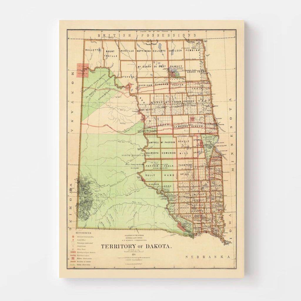 Dakota Territory Historic Map 1876