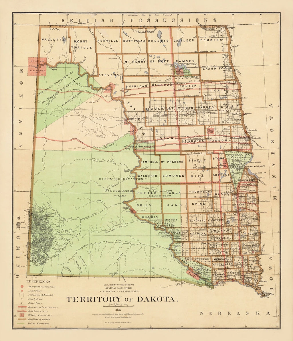 Dakota Territory Historic Map 1876
