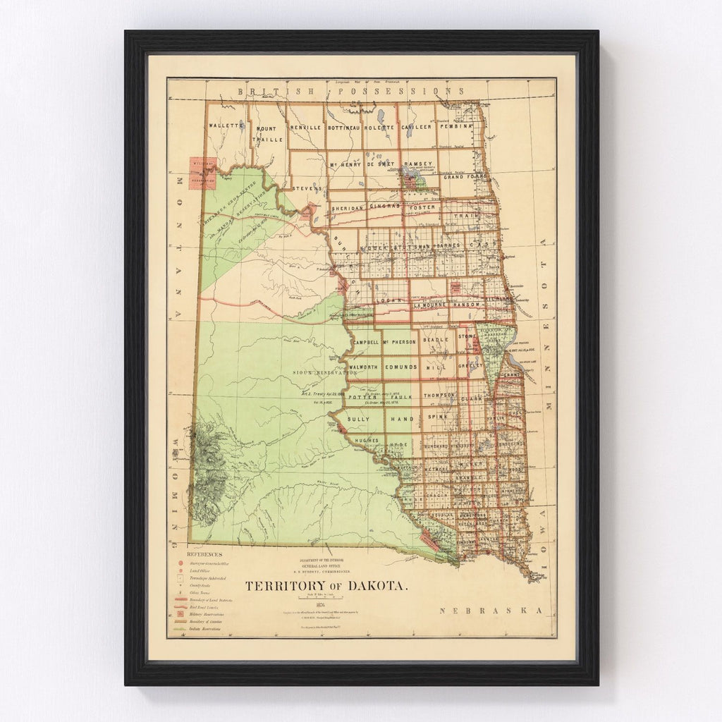 Dakota Territory Historic Map 1876