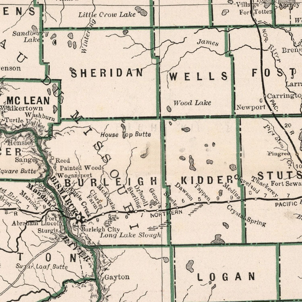 Vintage Map of Dakota Territory 1883