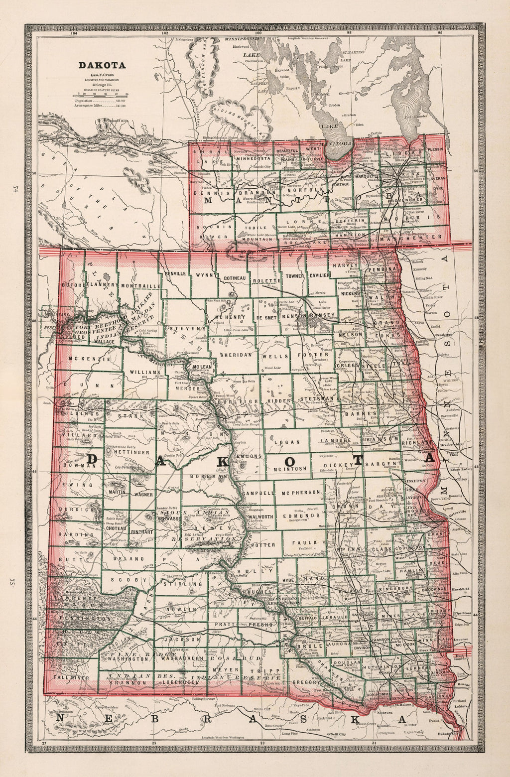 Vintage Map of Dakota Territory 1883
