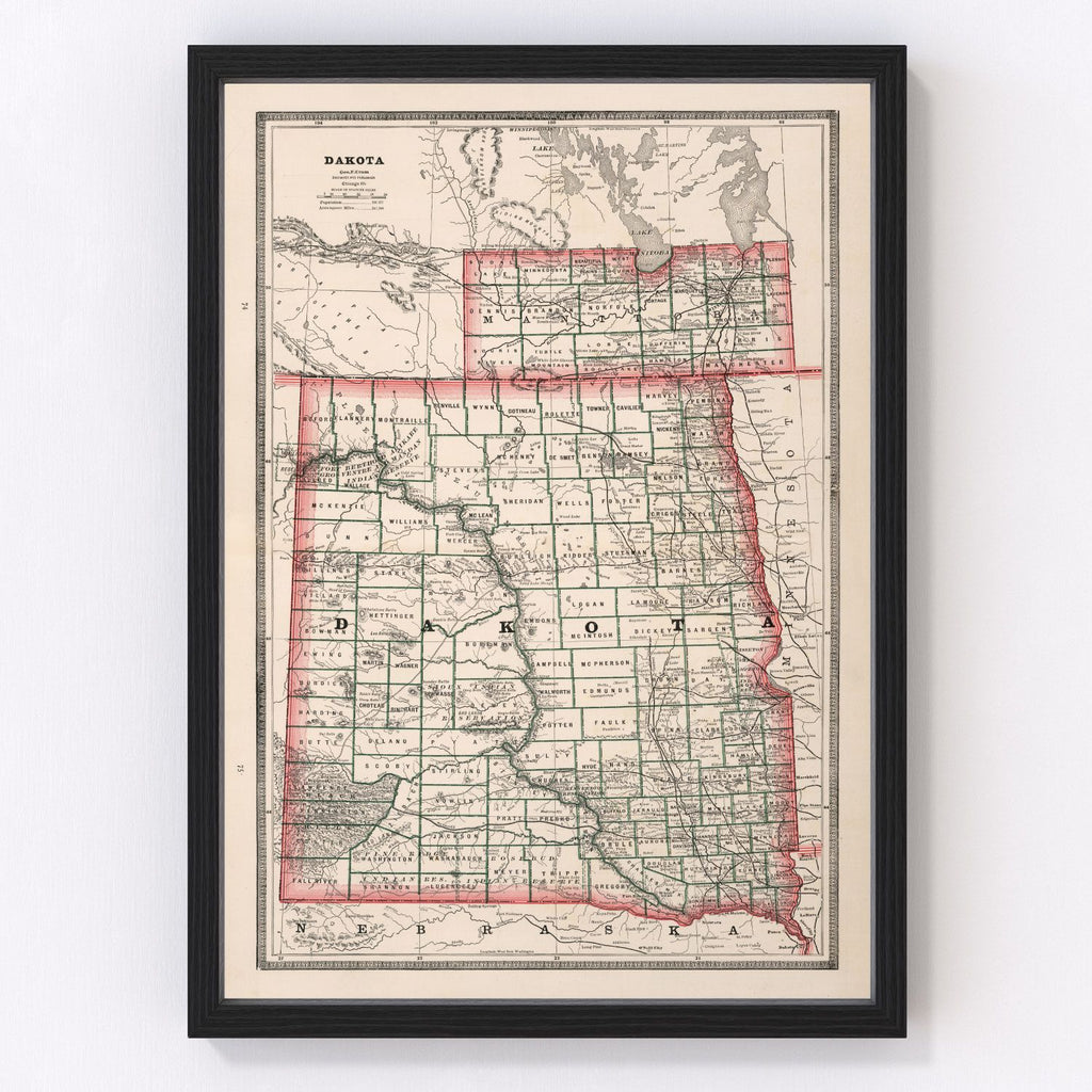 Vintage Map of Dakota Territory 1883