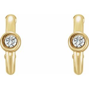 14K Yellow Gold Natural White Sapphire Huggie Hoop Earrings – image 2