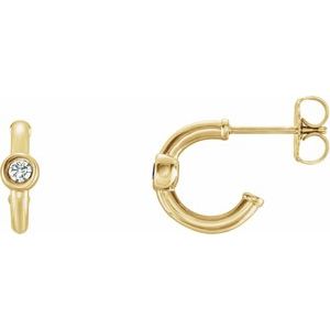 14K Yellow Gold Natural White Sapphire Huggie Hoop Earrings