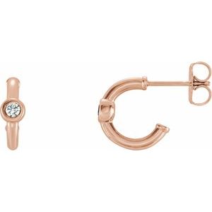 14K Rose Gold Natural White Sapphire Huggie Hoop Earrings