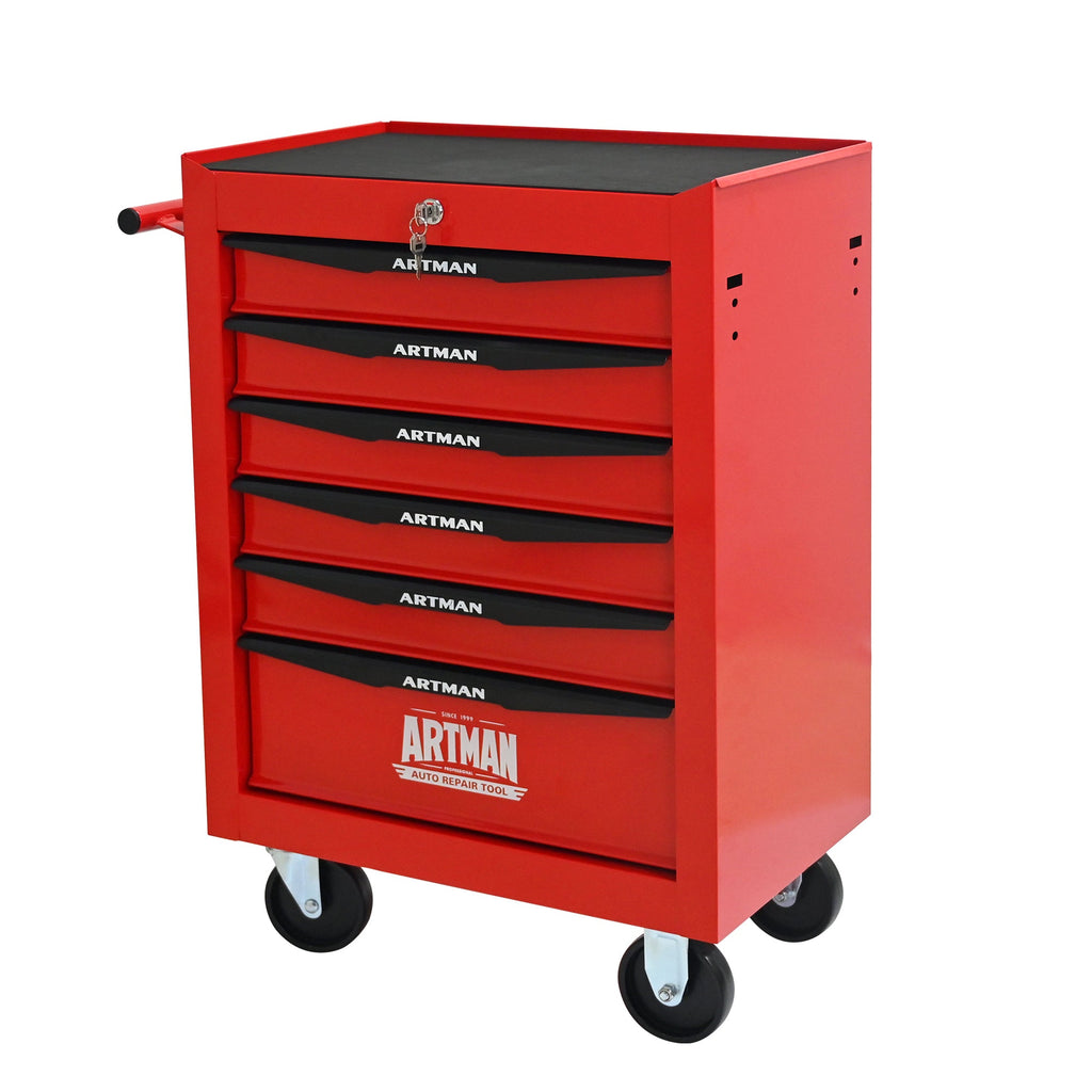 Rolling Metal Tool Chest with 6 Drawers, 20' Steel Storage Cabinet with Ball Bearing Slides, Red and Black Finish