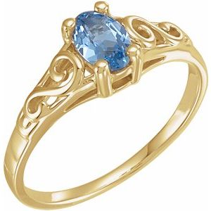 14K Yellow Gold March Youth Imitation Birthstone Ring
