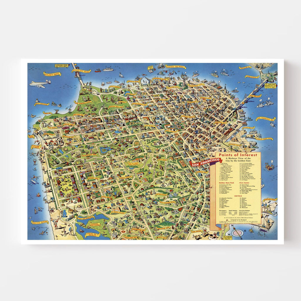 Vintage Map of San Francisco, California 1952