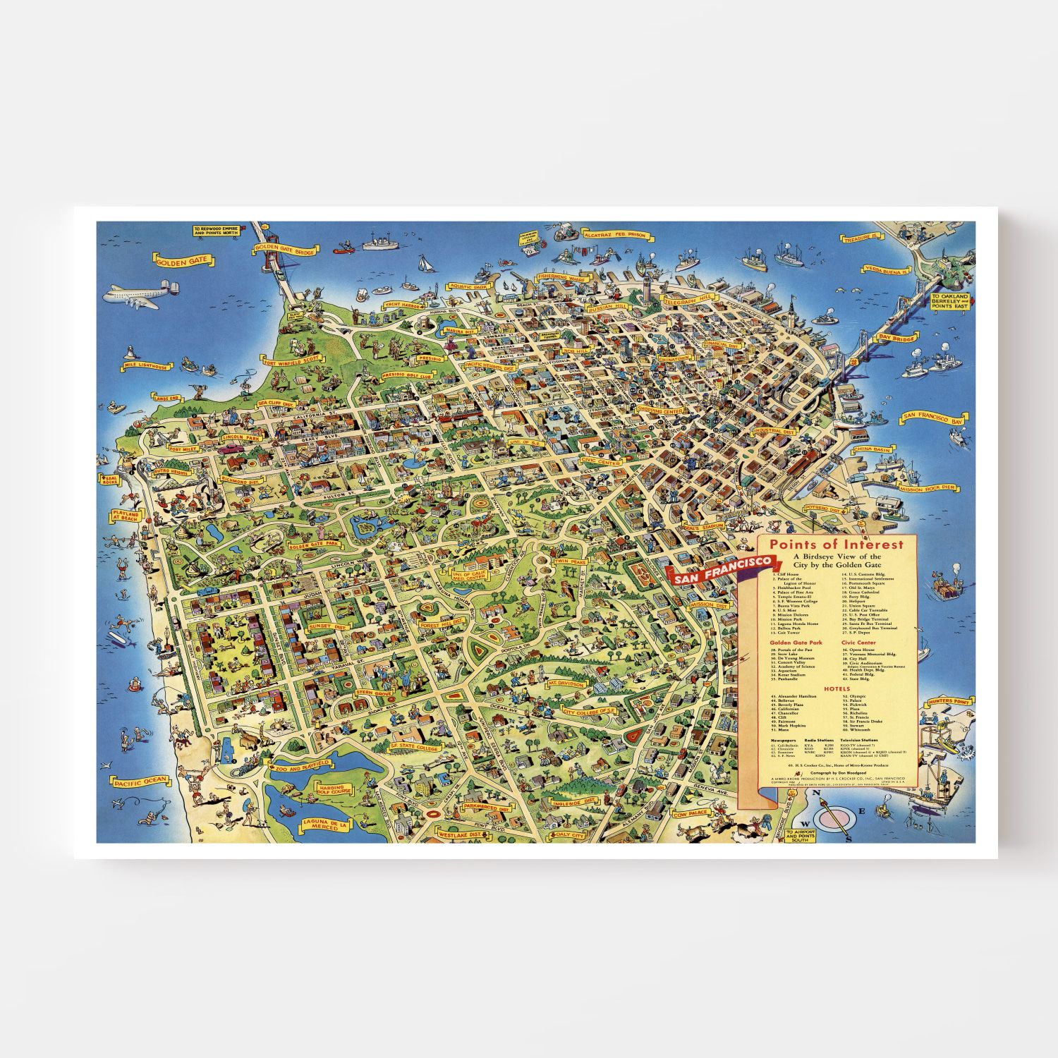 Vintage Map of San Francisco, California 1952
