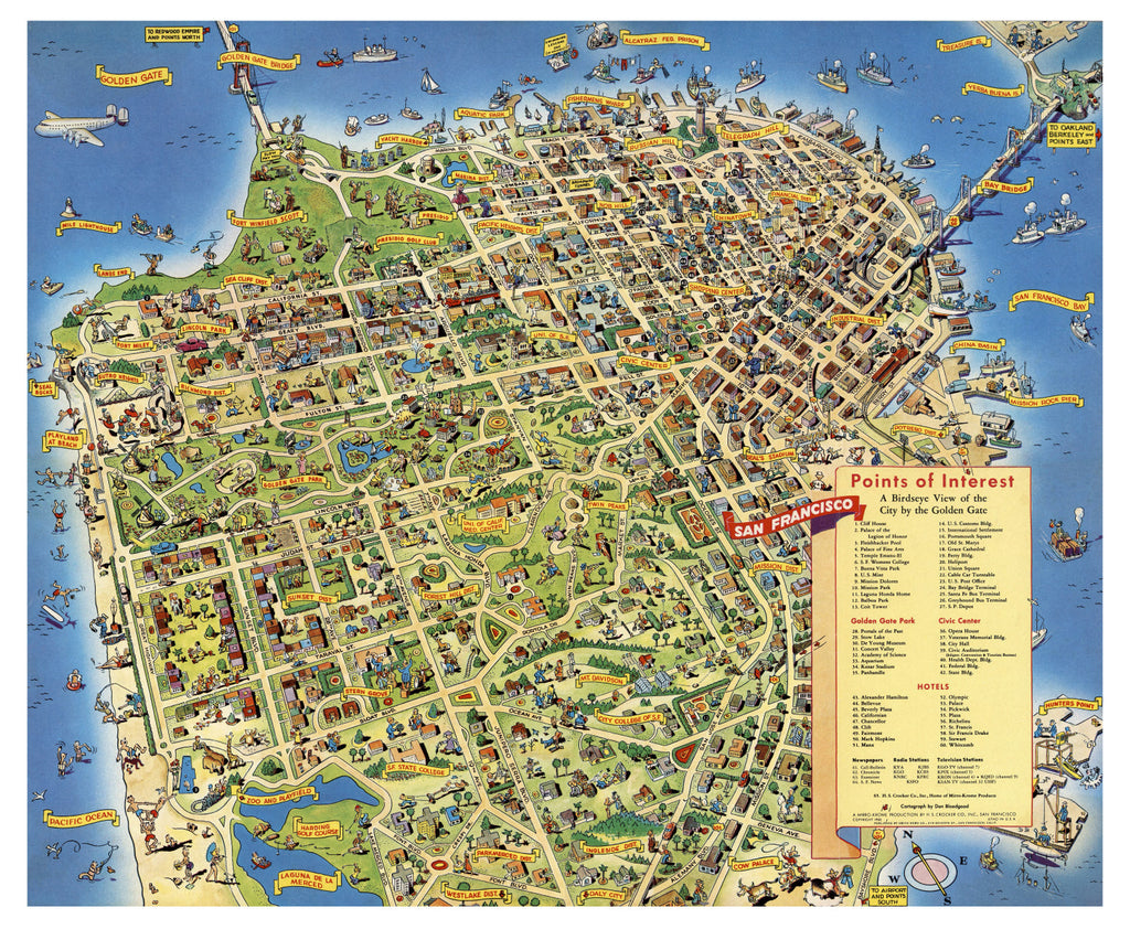 Vintage Map of San Francisco, California 1952