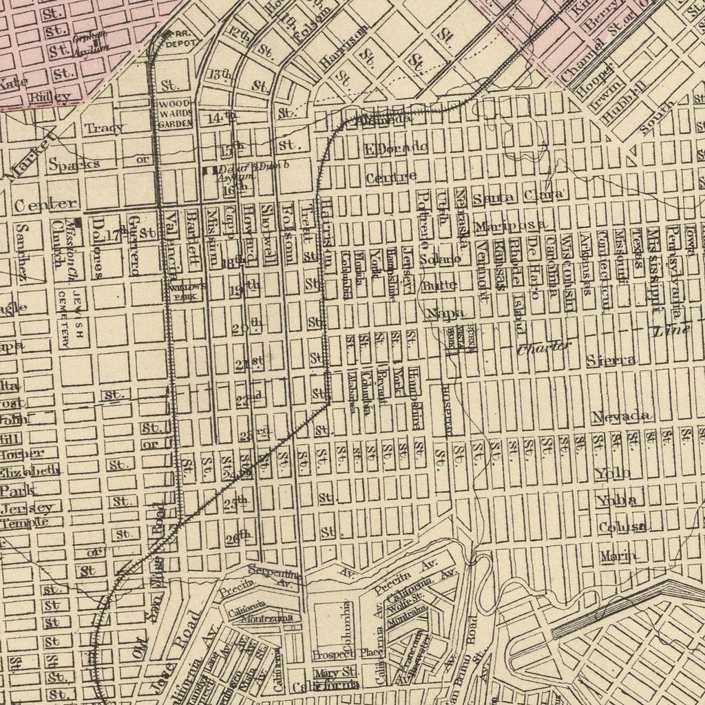Vintage Map of San Francisco, California 1874