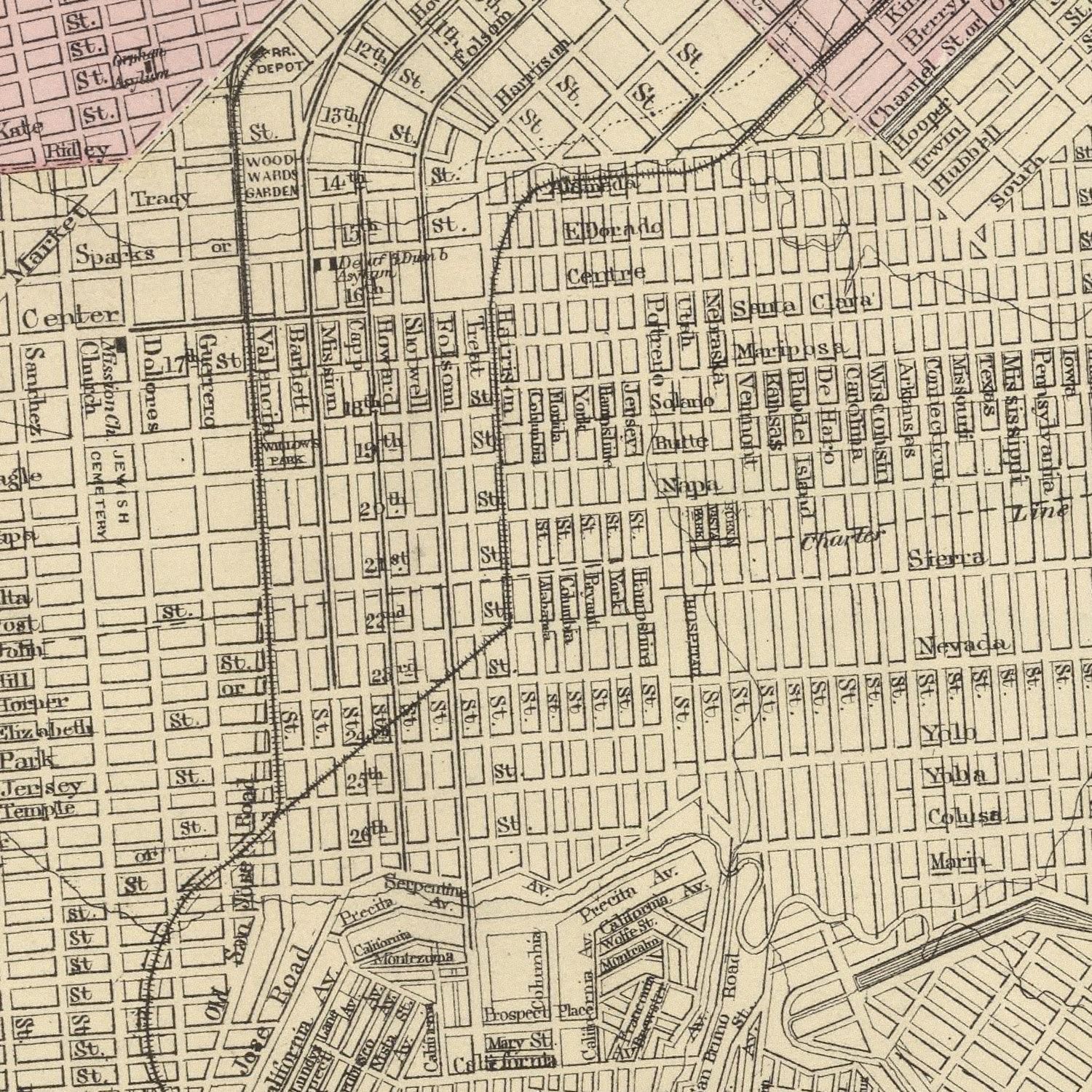 Vintage Map of San Francisco, California 1874