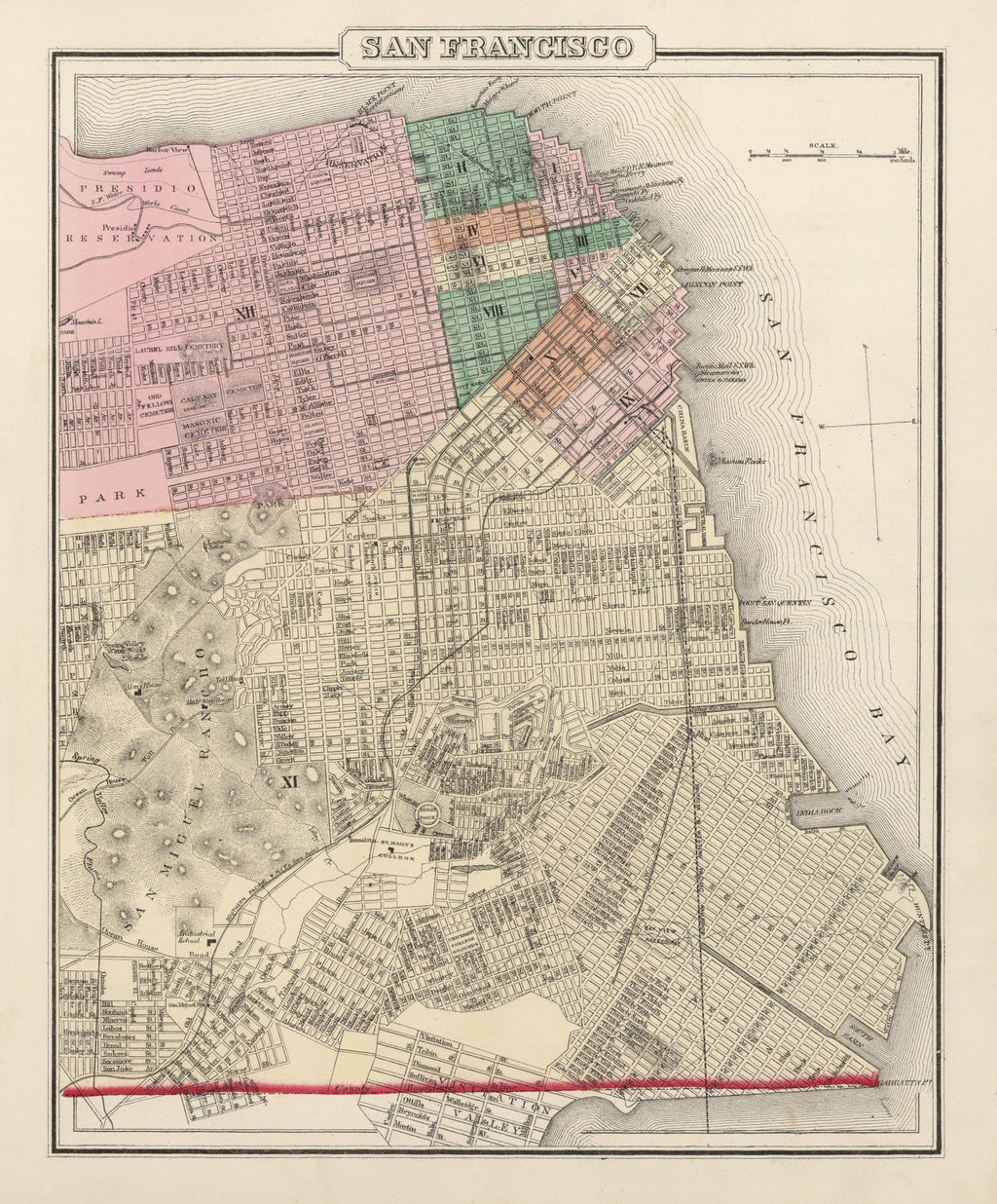Vintage Map of San Francisco, California 1874