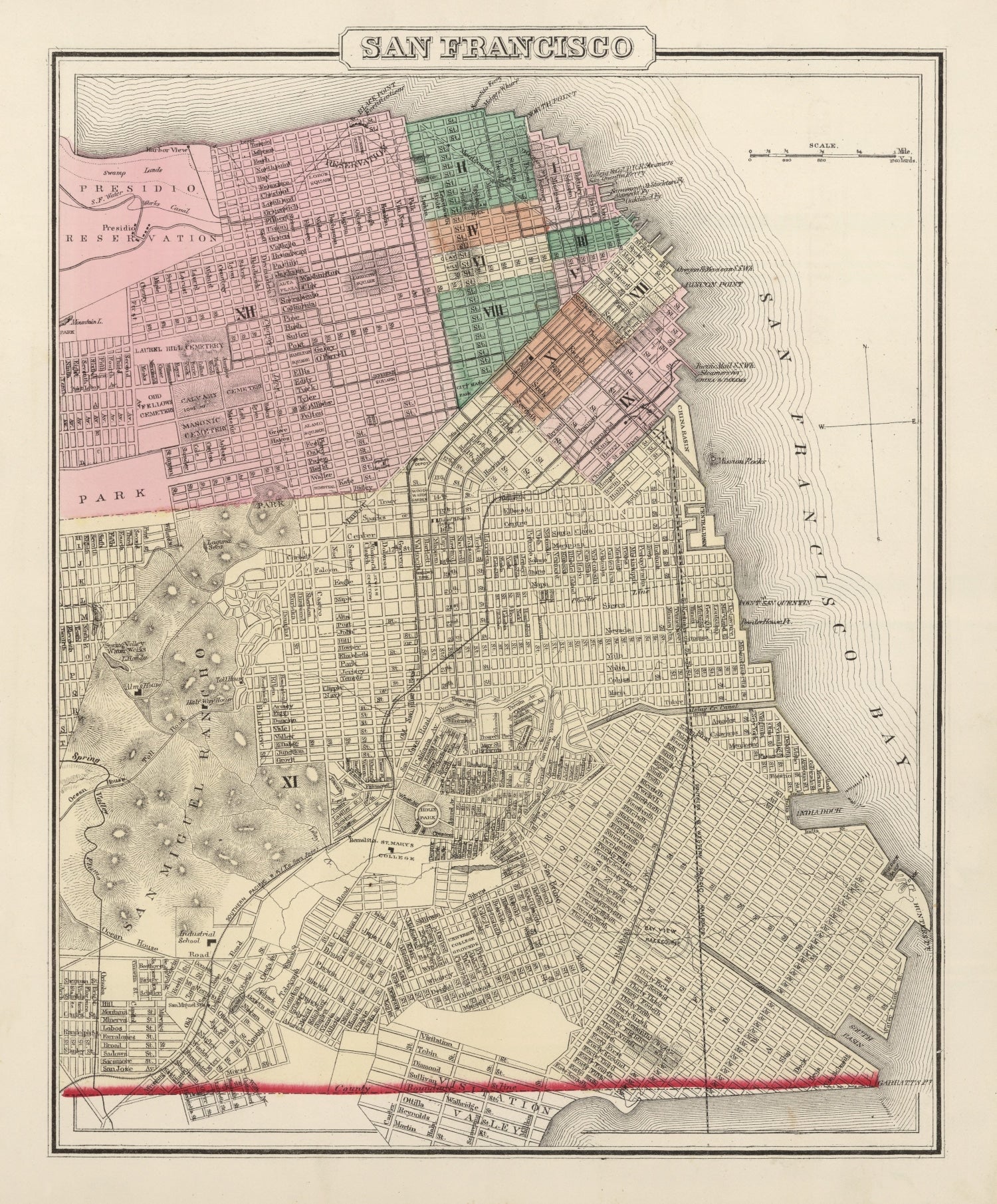 Vintage Map of San Francisco, California 1874